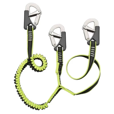 Longe double 3 mousquetons inox double s�curit� � longe plate 1 m + longe extensible 1 � 1,5 m par Plastimo - Plastimo
