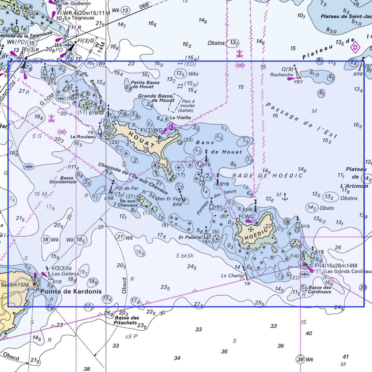Carte marine 7143L du Shom - Abords des Iles de Houat et de Hoëdic ...
