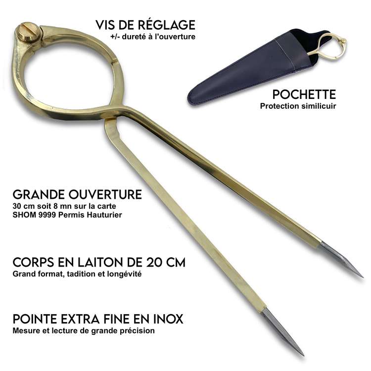 Commande � bannegon, Compas Pointe S�che Lyre 20 cm en laiton, id�al pour une utilisation d'une main en mer