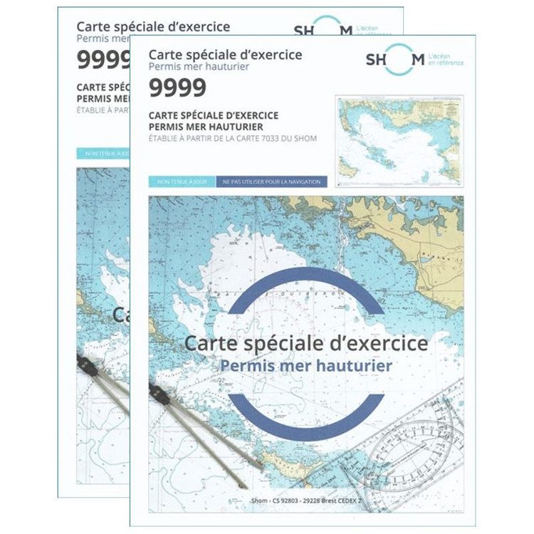 Personnaliser Lot de 2 cartes marines 9999 du SHOM pour l'Examen Permis Hauturier