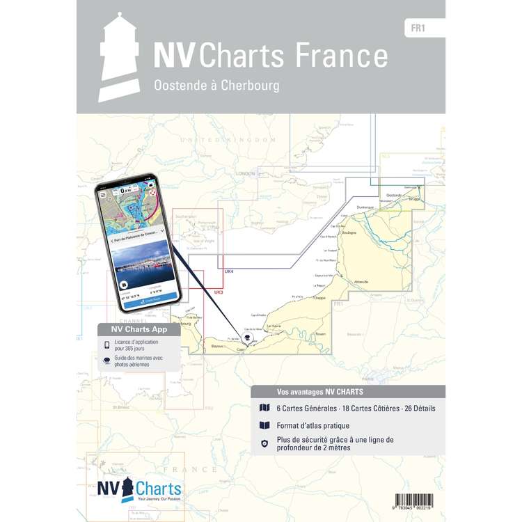 Carte marine NV Atlas France - FR1 - Oostende  Cherbourg - NV Chart